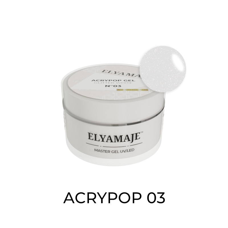 Elyamaje Acrypop Glitter White 03 gel UV pailleté renfort