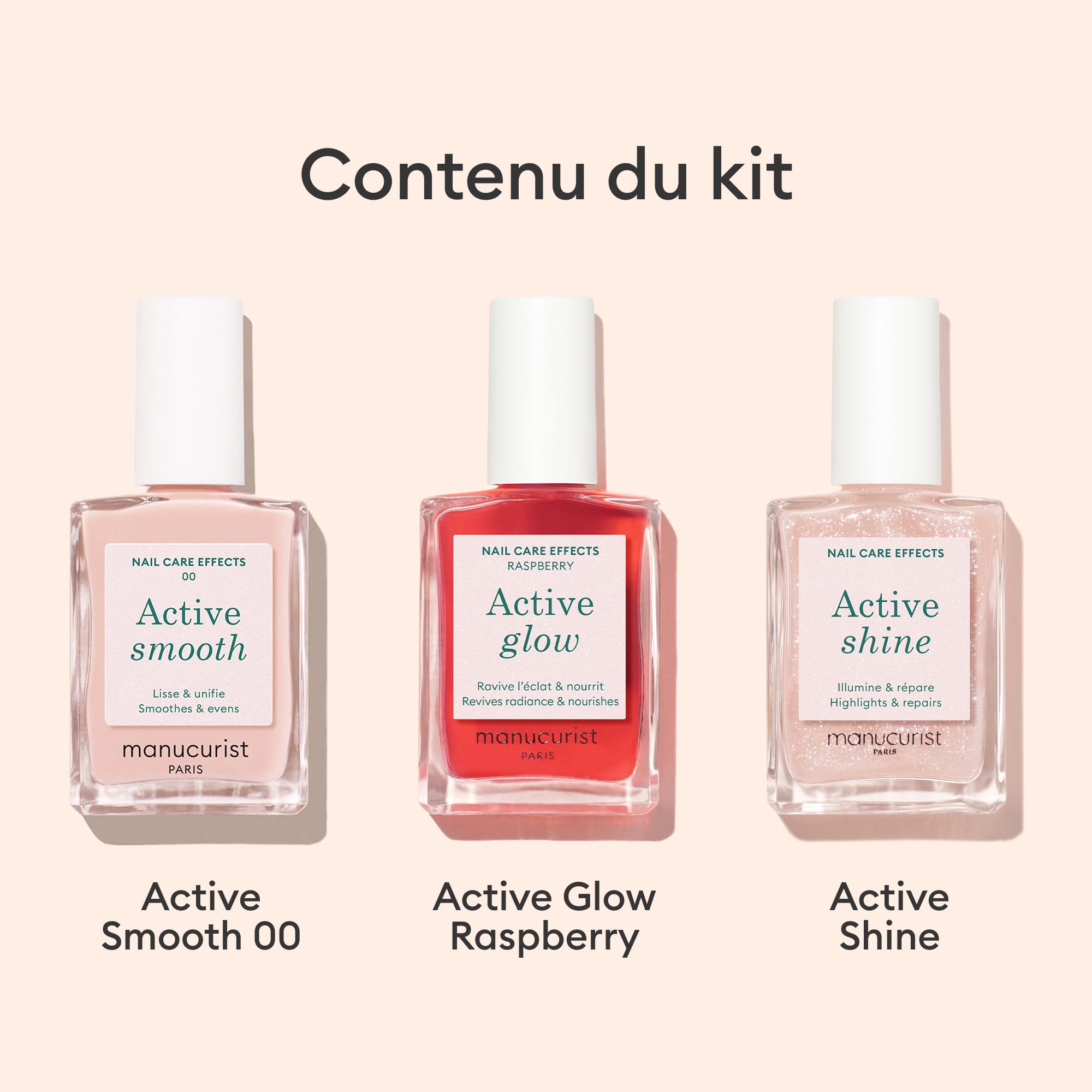 Manucurist Active Trio Smooth 00 Shine Raspberry vernis soin 3x