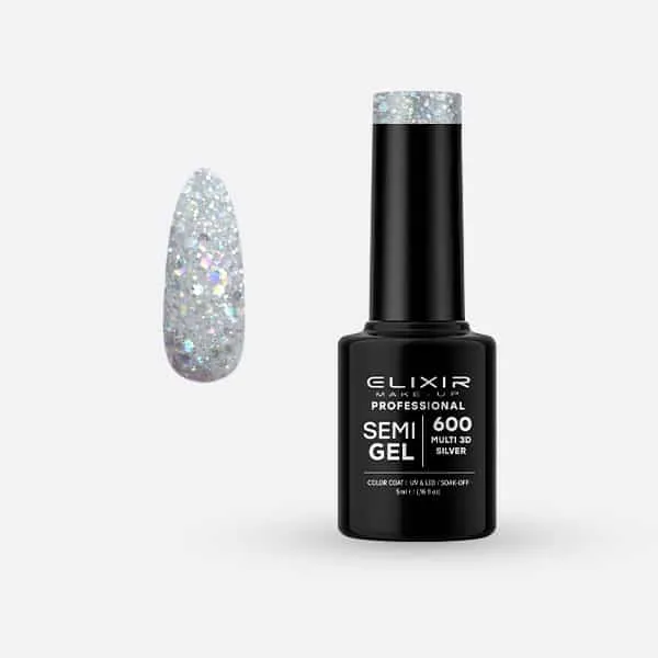 Élixir Semi Gel #600 vernis semi-permanent 5ml argent 3D