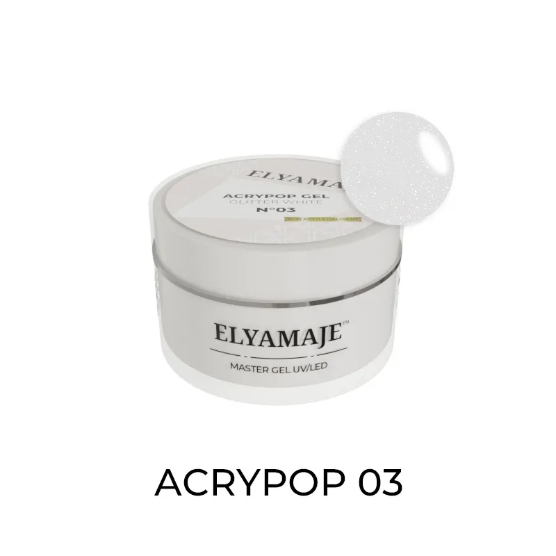 Elyamaje Acrypop Glitter White 03 gel UV pailleté renfort