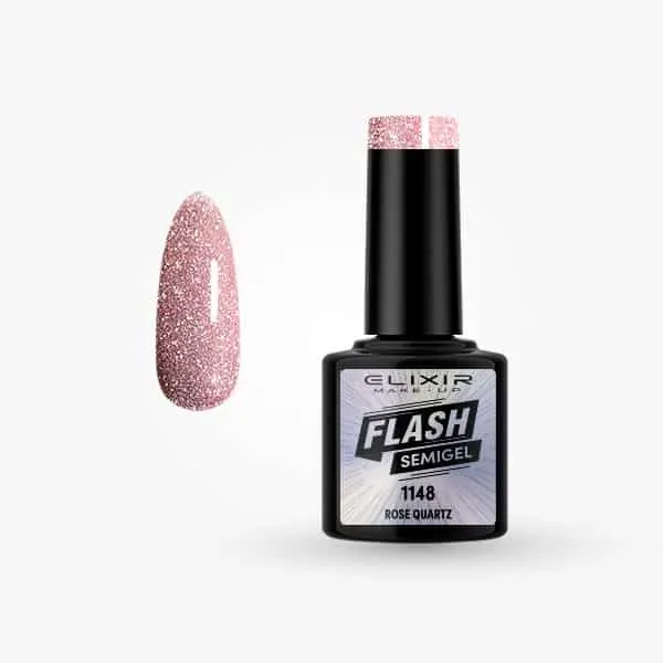 Élixir Flash Glitter #1148 Vernis Semi-Permanent 8 ml Rose Quartz pailleté