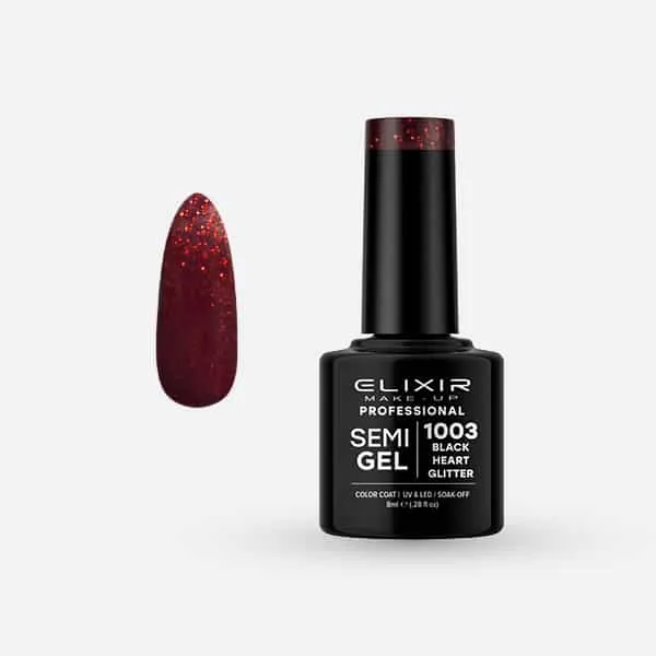 Élixir Semi Gel #1003 Black Heart Glitter vernis gel 8ml pailleté