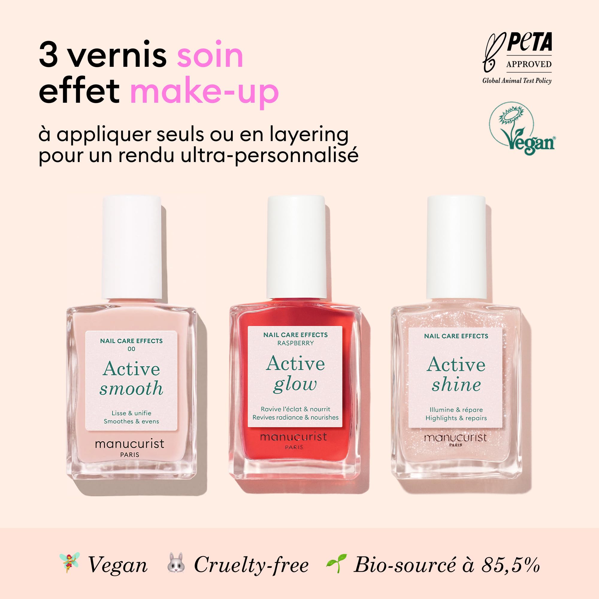 Manucurist Active Trio Smooth 00 Shine Raspberry vernis soin 3x