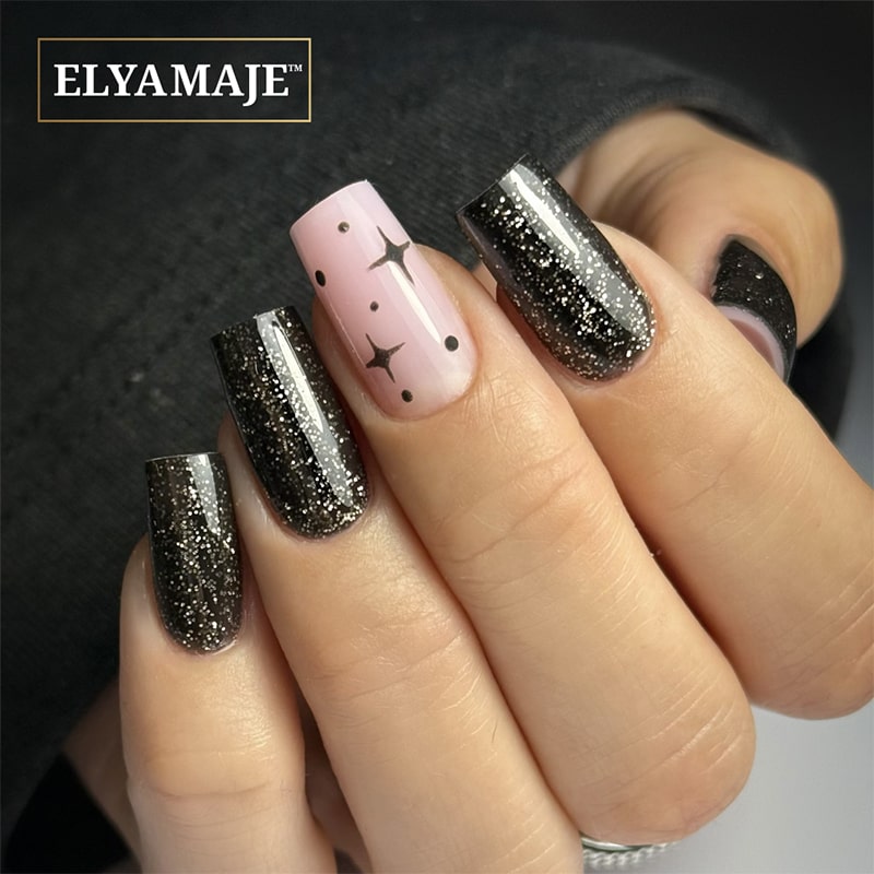 Elyamaje N°154 Black Silver Vernis Semi-Permanent Pailleté