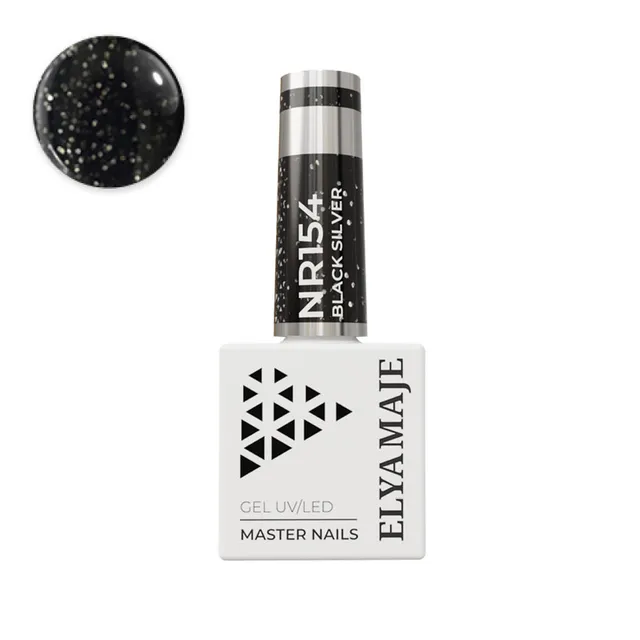 Elyamaje N°154 Black Silver Vernis Semi-Permanent Pailleté