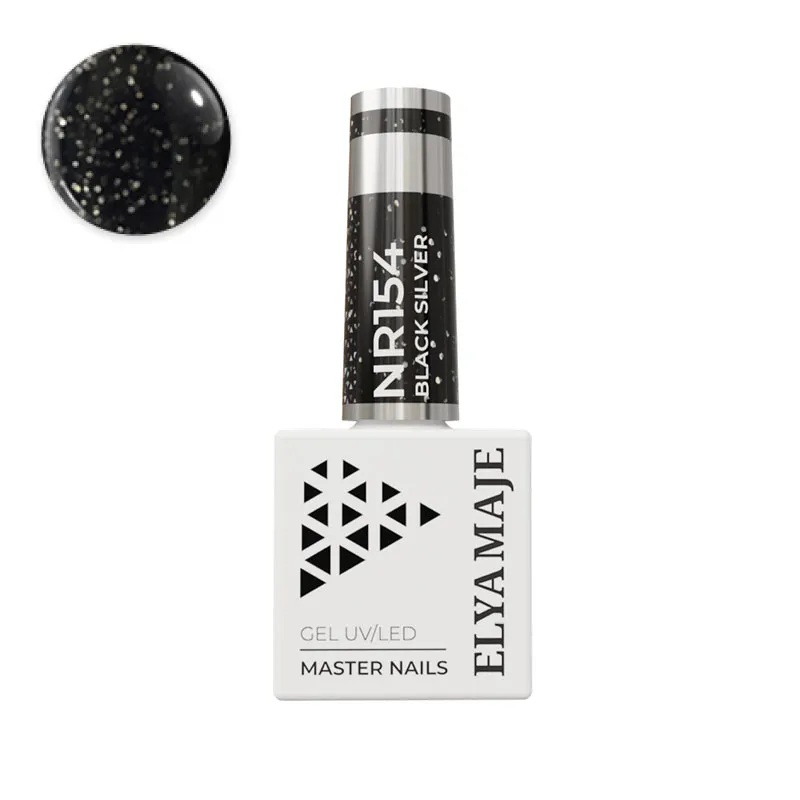 Elyamaje N°154 Black Silver Vernis Semi-Permanent Pailleté