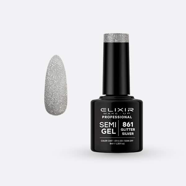 Élixir Semi Gel vernis semi-permanent N°861 argent pailleté 8ml