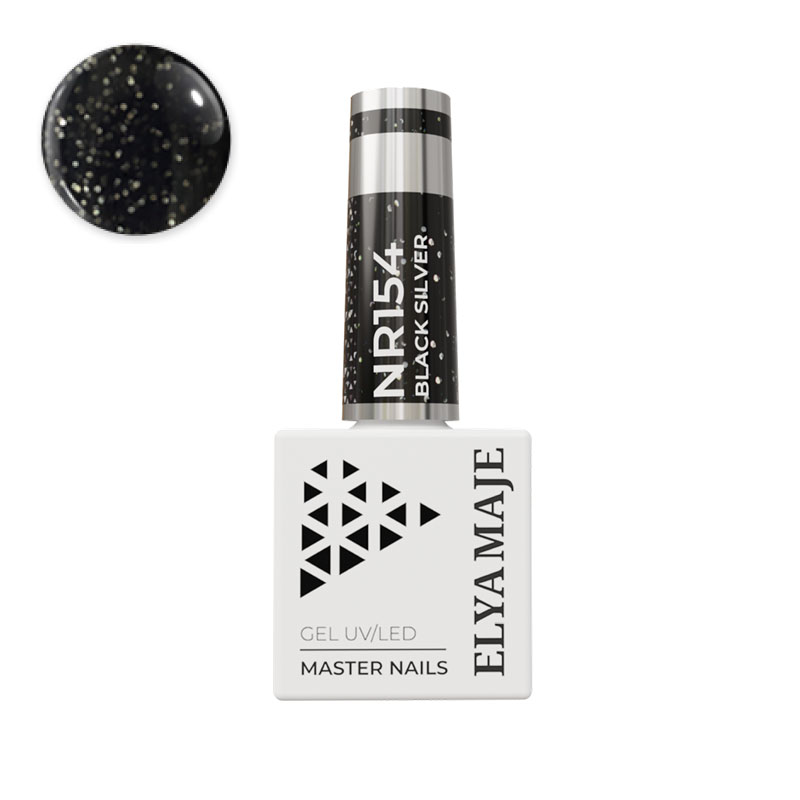 Elyamaje N°154 Black Silver Vernis Semi-Permanent Pailleté