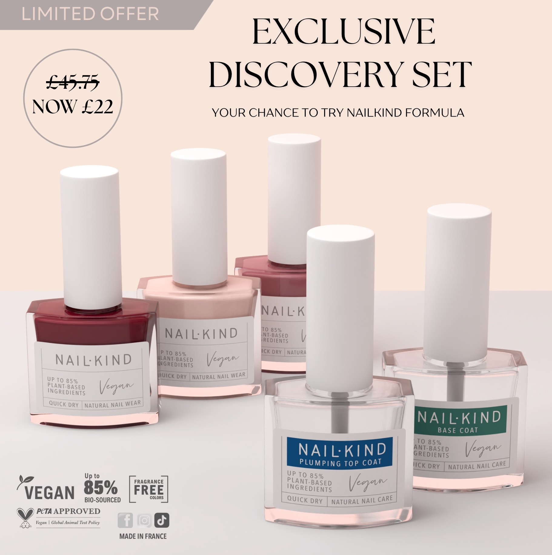 Nail Kind Discovery Kit Classic coffret vernis 3 teintes vegan