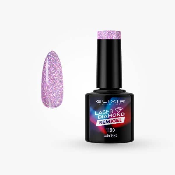Élixir Laser Diamond vernis semi-permanent 8ml #1190 Lady Pink pailleté
