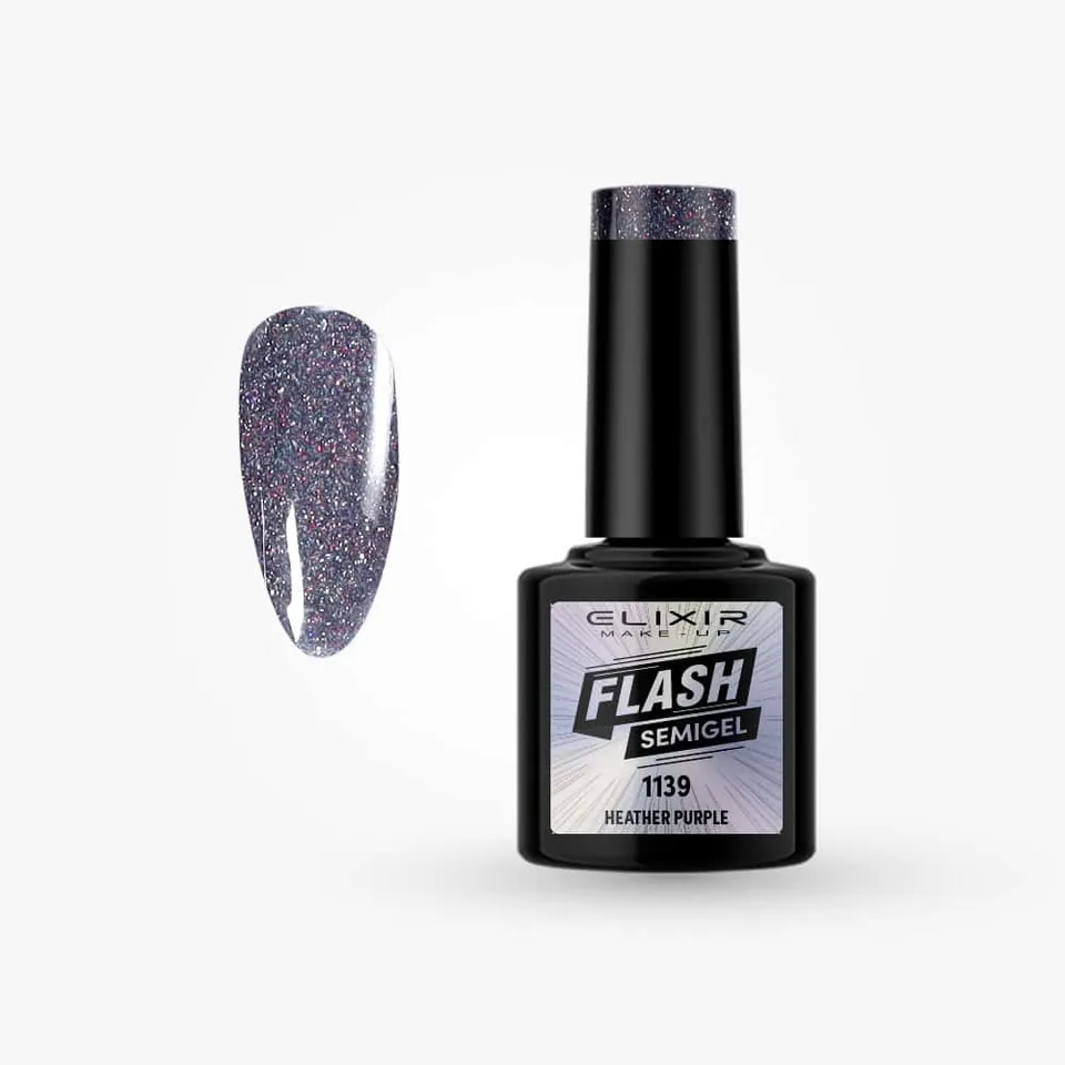 Élixir Flash Glitter 1139 vernis semi-permanent Heather Purple 8ml pailleté
