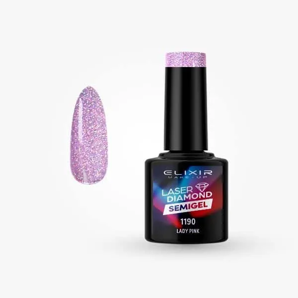 Élixir Laser Diamond vernis semi-permanent 8ml #1190 Lady Pink pailleté