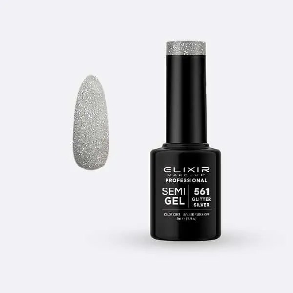 Elixir Semi Gel #561 Glitter Silver vernis semi-permanent 5ml pailleté
