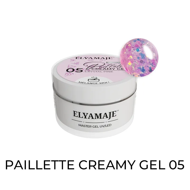Elyamaje Paillette Creamy Gel construction Crystal Pink n°05 pailleté