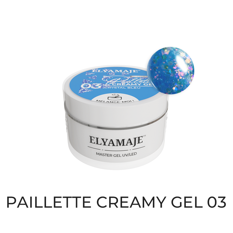 Elyamaje Paillette Creamy Gel n°03 gel UV Crystal Bleu pailleté