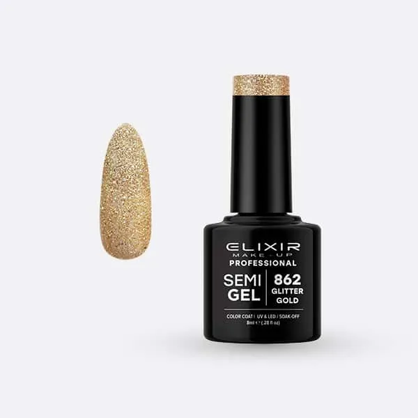 Élixir Semi Gel #862 vernis semi-permanent 8ml Glitter Gold