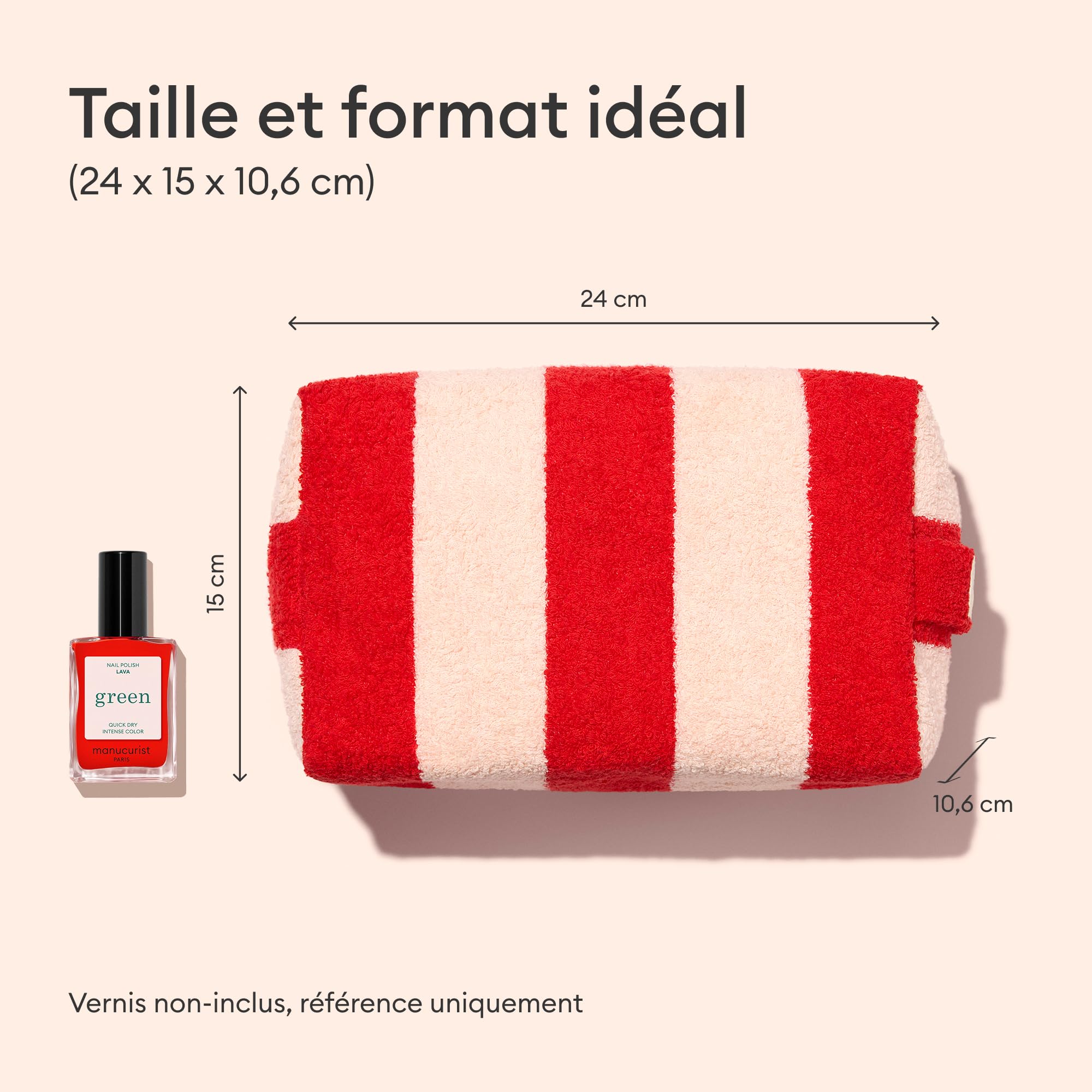 Manucurist trousse éponge rayée rose rouge coton