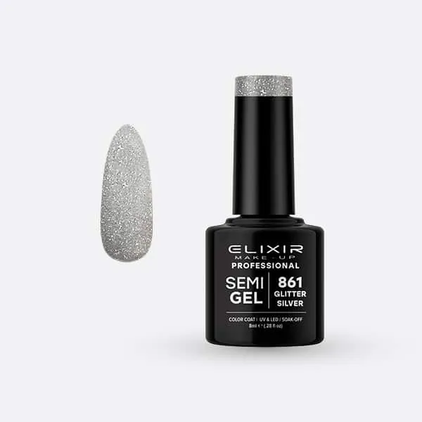 Élixir Semi Gel vernis semi-permanent N°861 argent pailleté 8ml