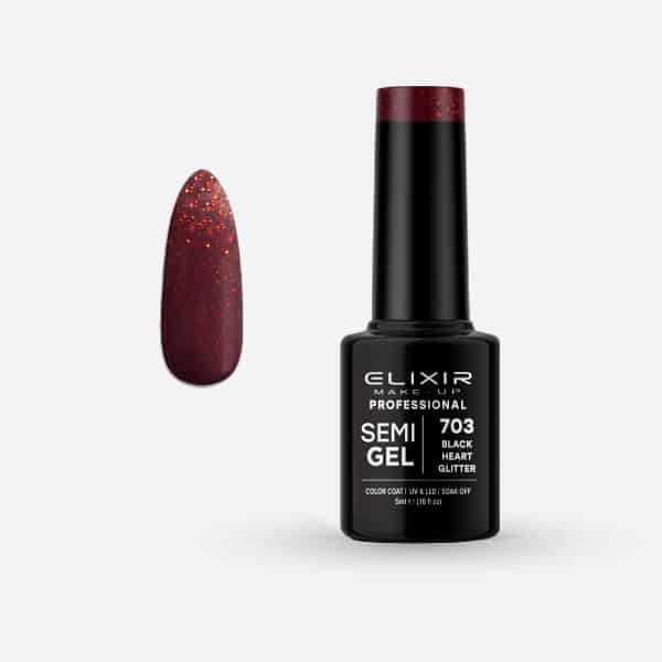 Élixir Semi Gel #703 vernis semi-permanent 5ml noir pailleté