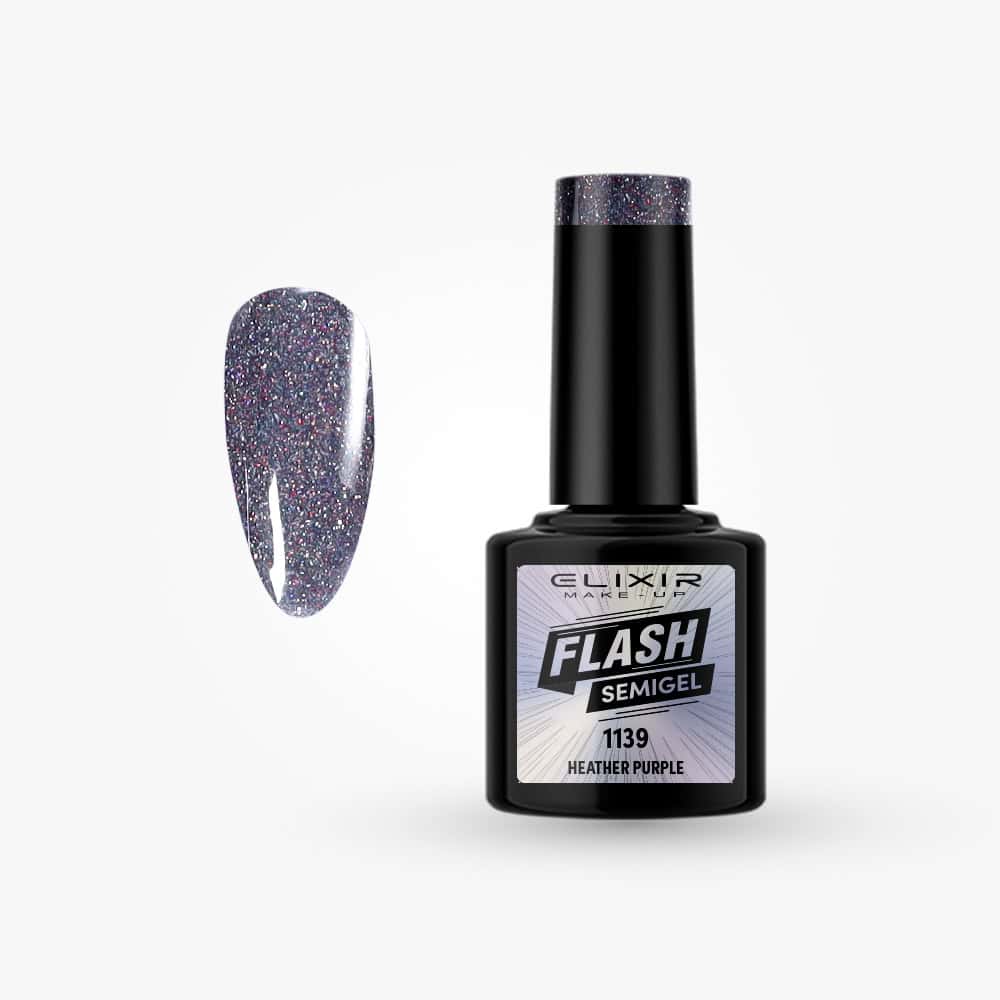 Élixir Flash Glitter 1139 vernis semi-permanent Heather Purple 8ml pailleté