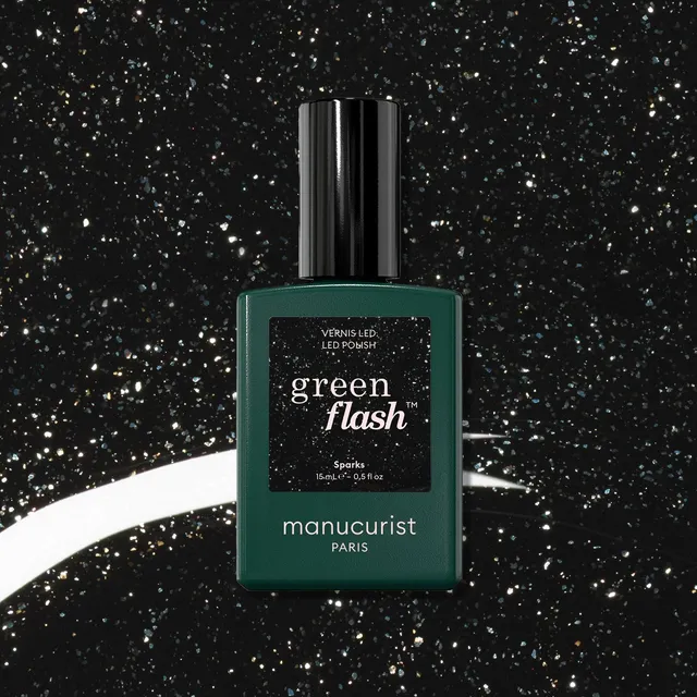 Manucurist Green Flash Sparks vernis semi-permanent noir pailleté