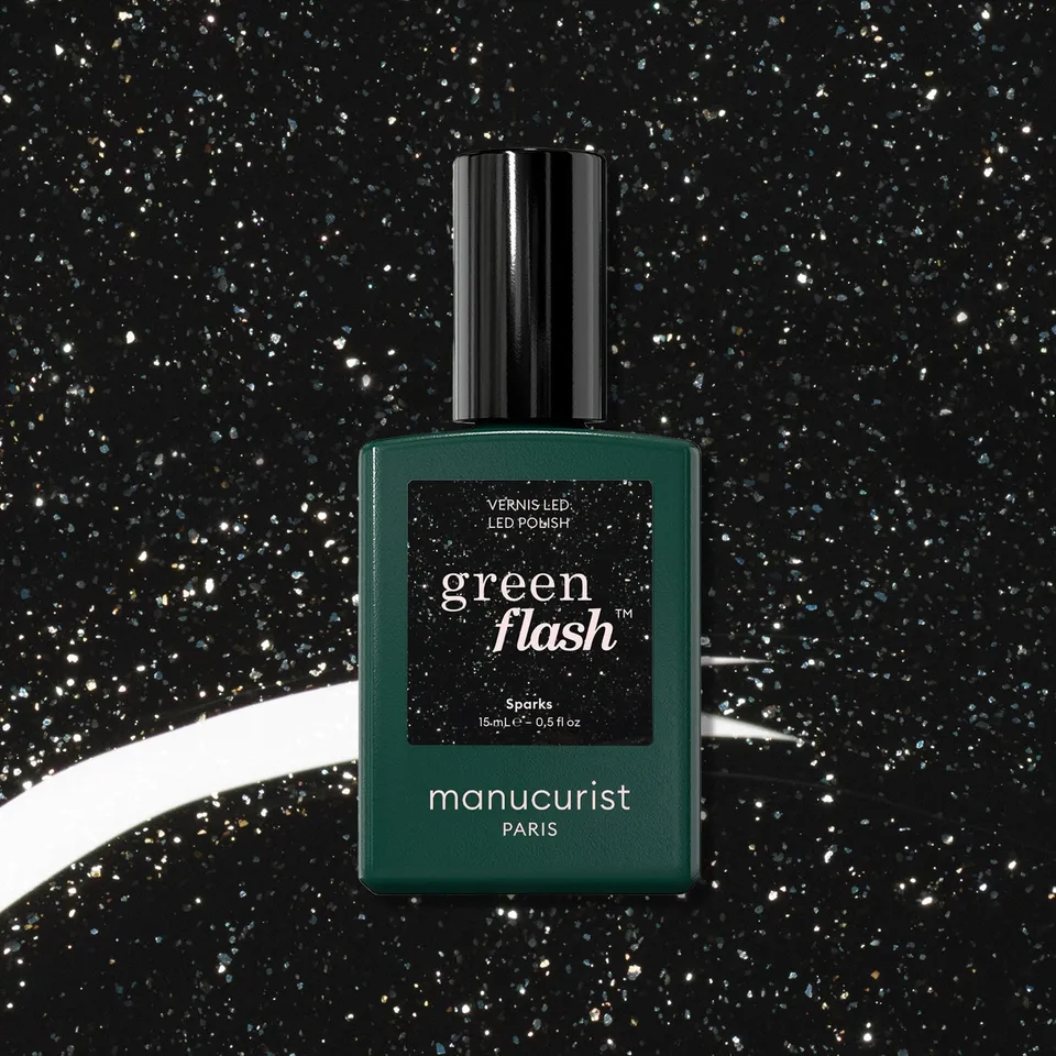 Manucurist Green Flash Sparks vernis semi-permanent noir pailleté