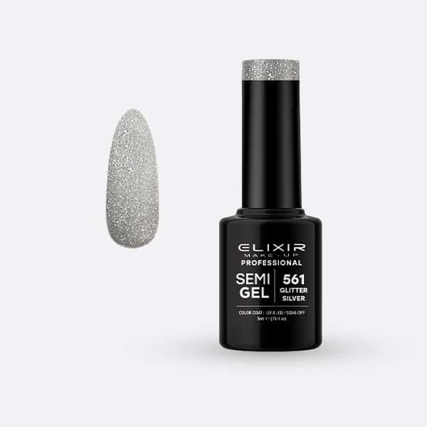 Elixir Semi Gel #561 Glitter Silver vernis semi-permanent 5ml pailleté