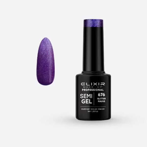Élixir Semi Gel 676 vernis semi-permanent mauve pailleté 5 ml
