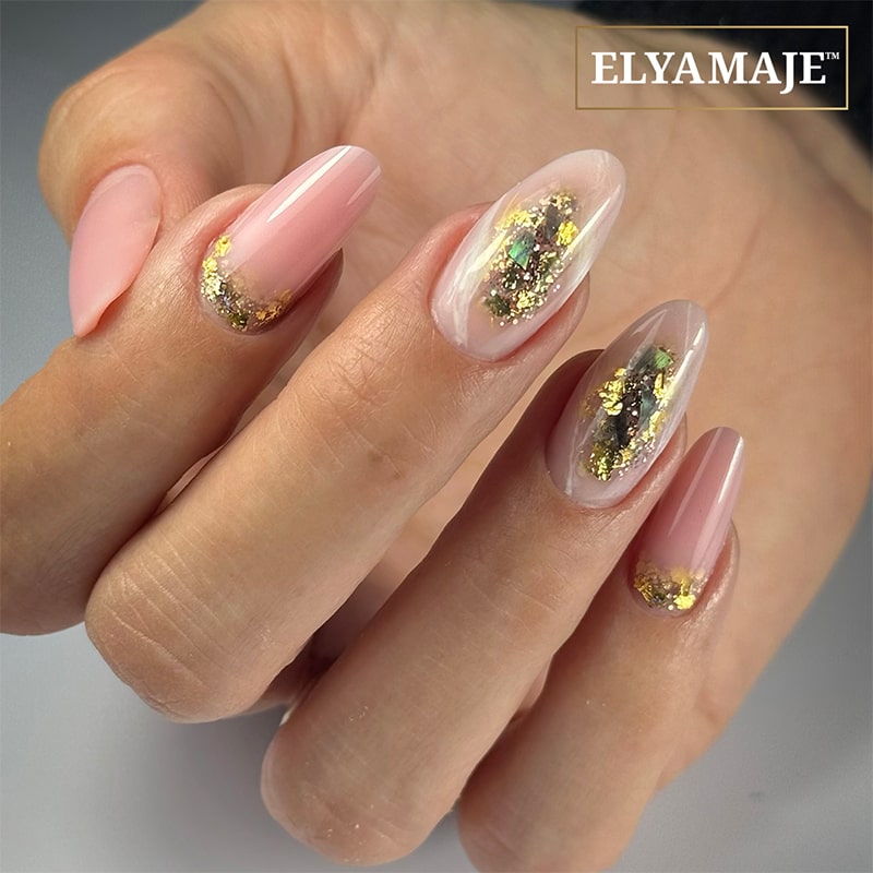 Elyamaje Flakes 5 feuilles nail art décoration dorée