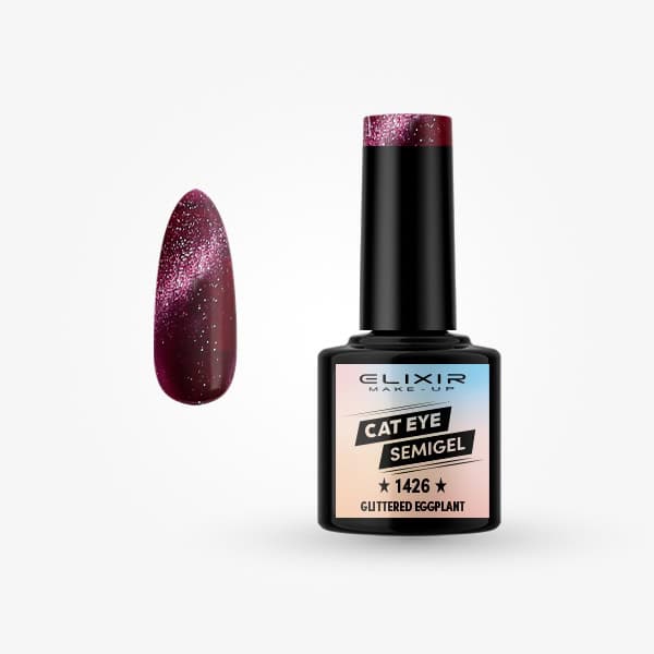 Élixir Semi Gel #1426 vernis semi-permanent 8ml aubergine pailleté