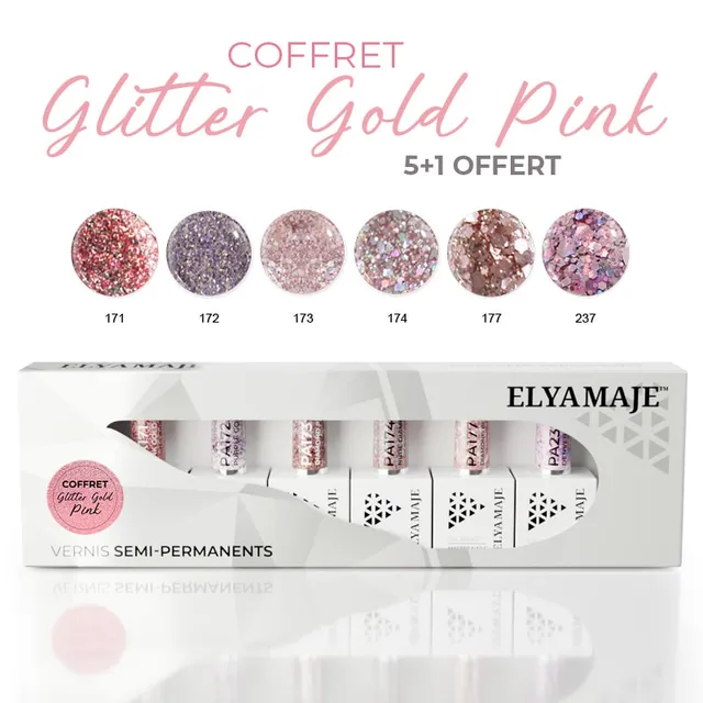 Elyamaje Coffret Glitter Gold Pink Vernis Édition Limitée